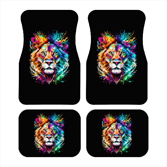 Lion Head Colourful - Cute Lion - Zodiac Sign Leo Car Mats