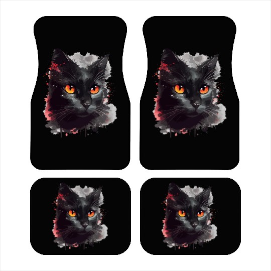 Black Cat Japanese Watercolor Mystery Gaze Car Mats