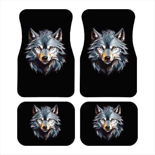 Majestic Wolf Face Illustration Car Mats