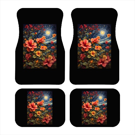 Colorful Hibiscus Under Starry Night Sky Car Mats