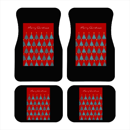 Merry Christmas Teal Christmas Trees on Red Car Mats