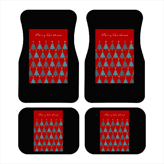 Merry Christmas Teal Christmas Trees on Red Car Mats