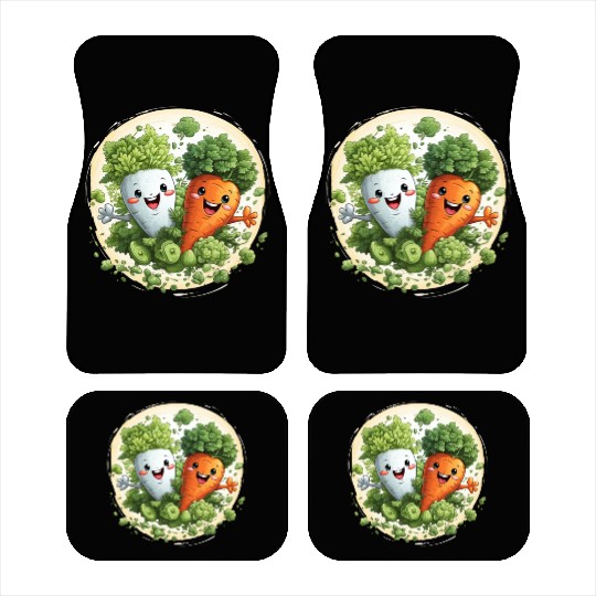 Cute kawaii carrot and a broccoli Car Mats