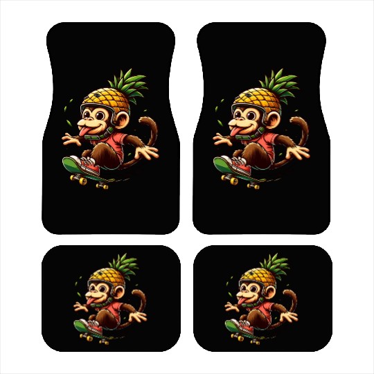 skateboarding monkey with pineapple helmet Car Mats
