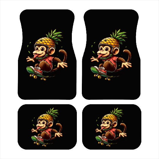 skateboarding monkey with pineapple helmet Car Mats