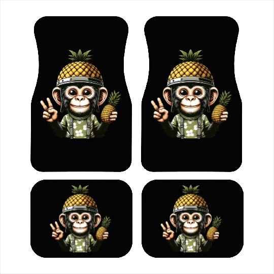Friendly monkey in pineapple helmet Car Mats