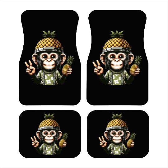 Friendly monkey in pineapple helmet Car Mats