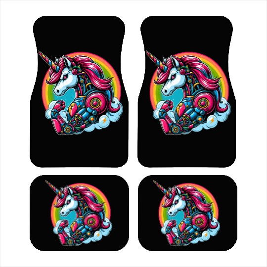 Unicorn Robot Cyborg Rainbow Science Fiction Car Mats