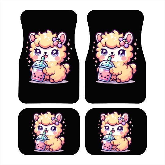 Kawaii Llama Sips Bubble Tea Cute Llama Boba Tea Car Mats