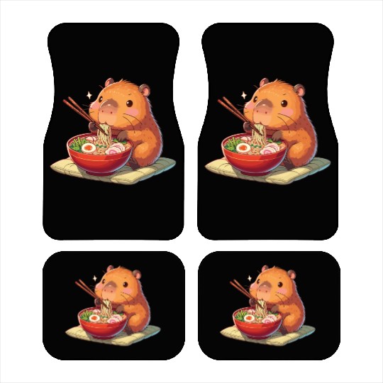 Cute Capybara Eats Ramen Noodles Capybara Ramen Car Mats