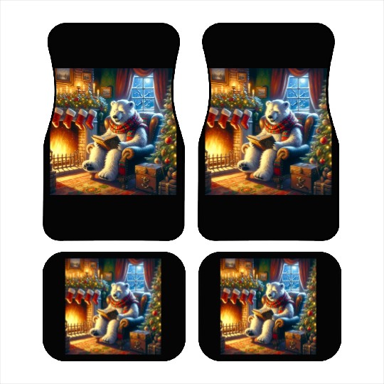 Winter Tales-Merry Cozy Bear Reading by Fireplace Car Mats