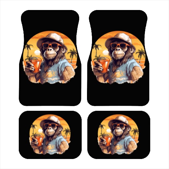 Cool Monkey With Drink Funny Animals Chimpanzee Car Mats