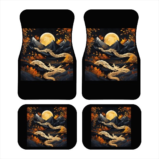 Golden dragon king on stary night Car Mats