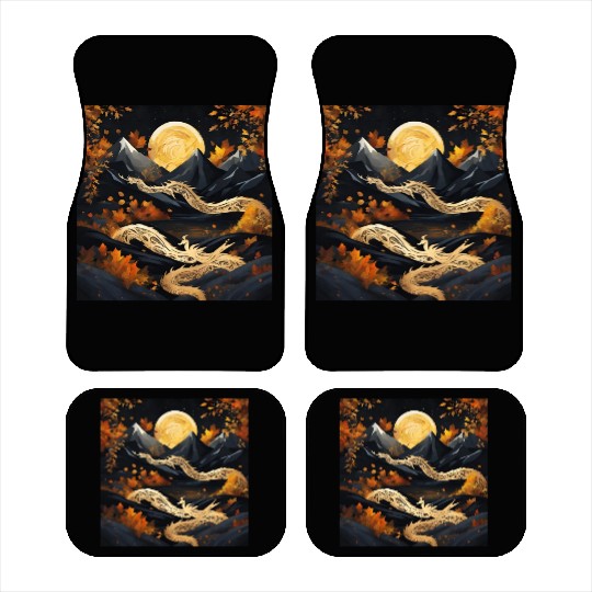 Golden dragon king on stary night Car Mats