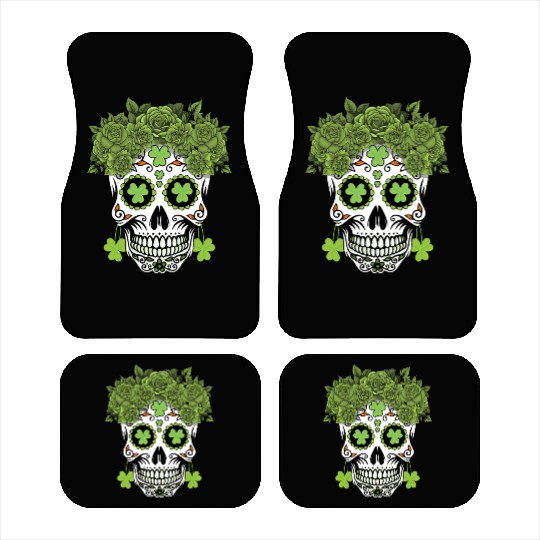 St Patrick's Day Dia De Los Muertos Shamrock Car Mats
