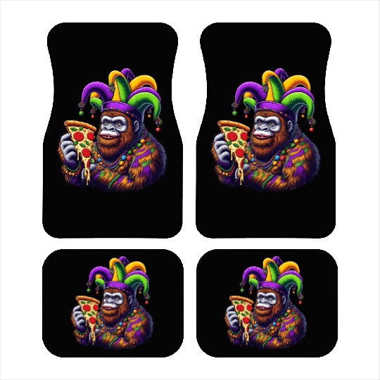Mardi Gras Bigfoot with Fool's Hat Pizza Car Mats
