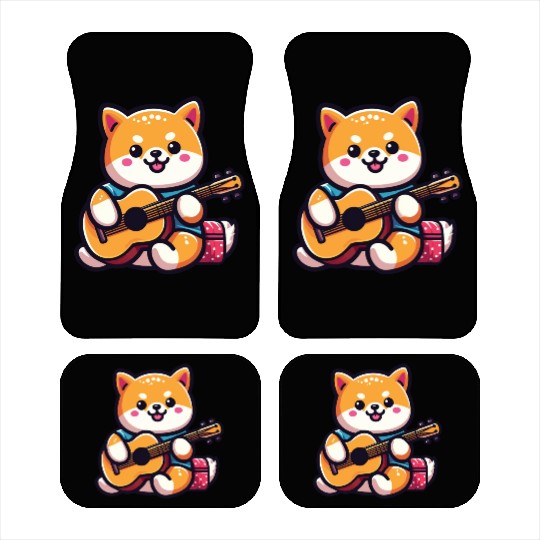 Cute Shiba Inu Playing Guitar Geek Cartoon Car Mats
