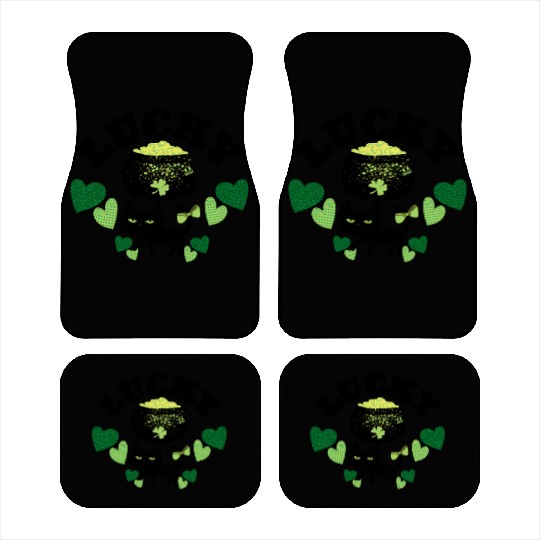 LUCKY ST PATS BLACK CAT Feline Kitty Design Car Mats