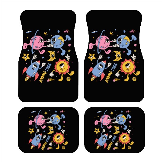 Solar System Planets Moon Sun Saturn Cute Groovy Car Mats