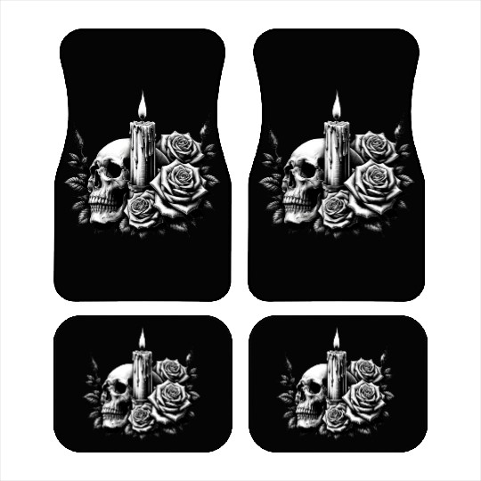 Gothic Skull and Roses Graphic Art Car Mats