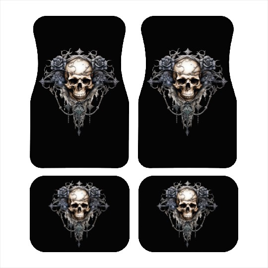 Gothic Art Print with Skull and Roses Car Mats