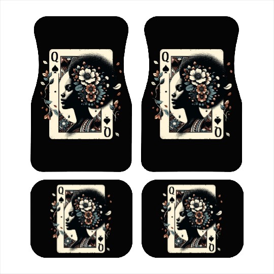 Black Queen Poker Tarot Card African American Car Mats