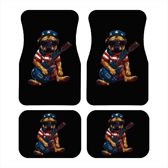 Rocking Pug Guitarist with US Flag – Animal Music Car Mats