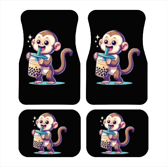 Kawaii Bubble Tea Boba Cappuccino Monkey Car Mats