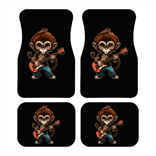 Monkey Chimpanzee Playing Acousitc Rock Guitar Car Mats
