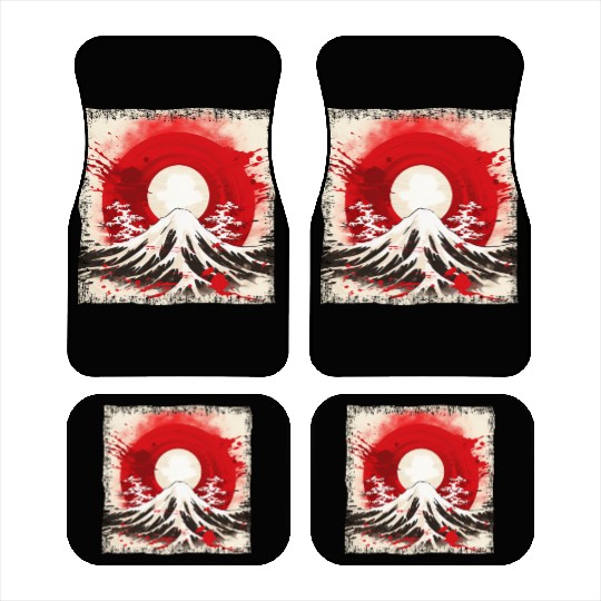 Kyoto Mountains: Flag, Volcano, and Blood Moon Car Mats