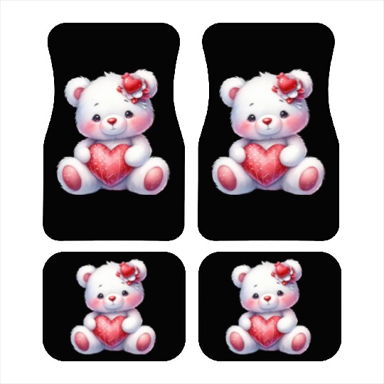 White Teddy Bear Love Valentine's Day Red Heart Car Mats