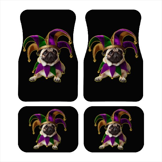 Mardi Gras Pug with Jester Hat Car Mats