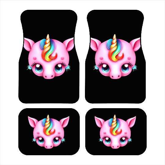 Pink Baby Rainbow Unicorn Head Car Mats