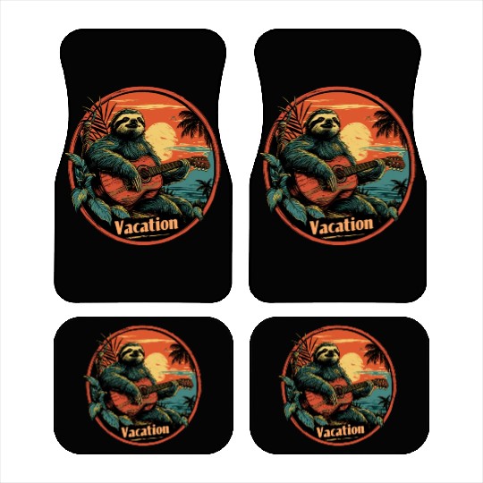 Tropical Sloth Guitar Vacation Sunset Beach Car Mats