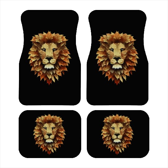 Autumn Majesty: Lion Surrounded by Falling Leaves Car Mats