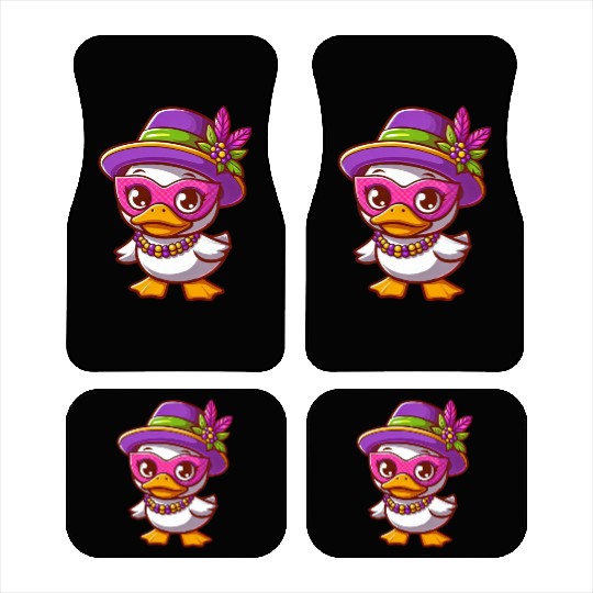 White Mardi Gras Duck with Ornaments Car Mats