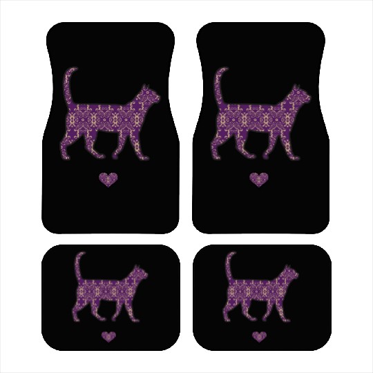 Purple Cat Damask Style Love Heart Cute Silhouette Car Mats