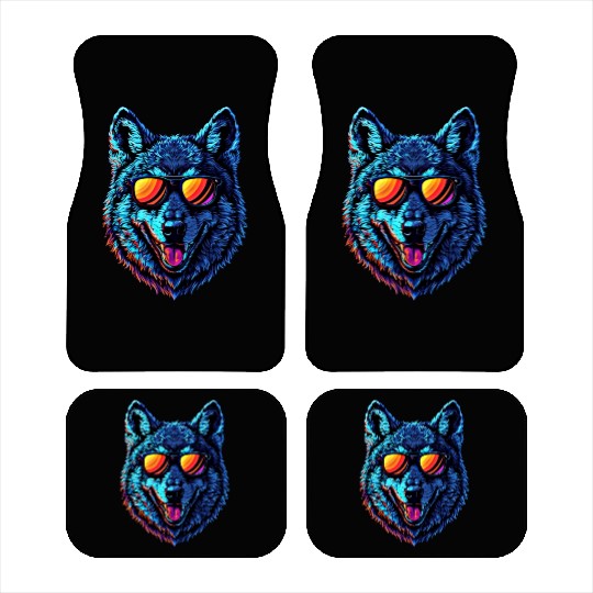 Cool Wolf Face Blue Wolf Wearing Sunglasses Car Mats