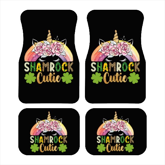 Shamrock Cutie Unicorn Rainbow St Patricks Day Car Mats