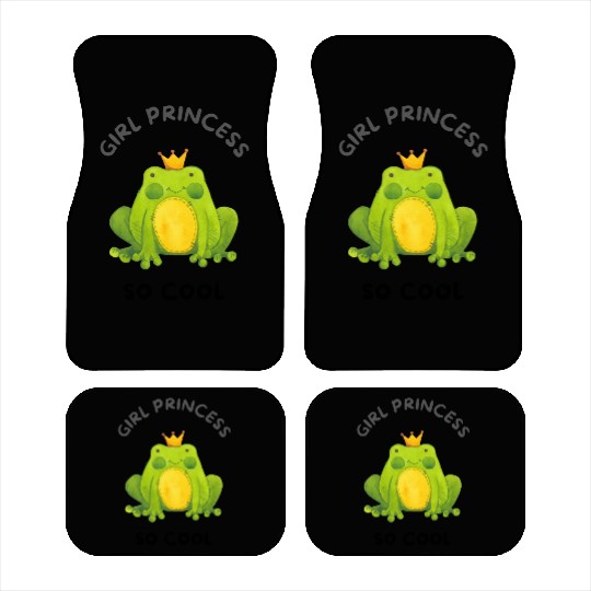 Green Illustrated Frog Girl Princess Car Mats
