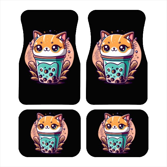 Anime Cat Bubble Tea Car Mats