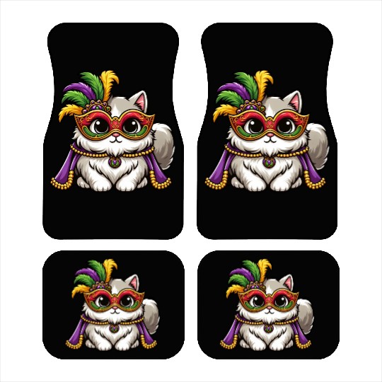 Mardi Gras Persian Cat, Masked Cat Costume Car Mats