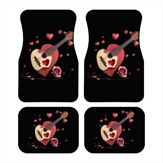 Melodic Affection: Heart Strumming Guitar Apparel Car Mats
