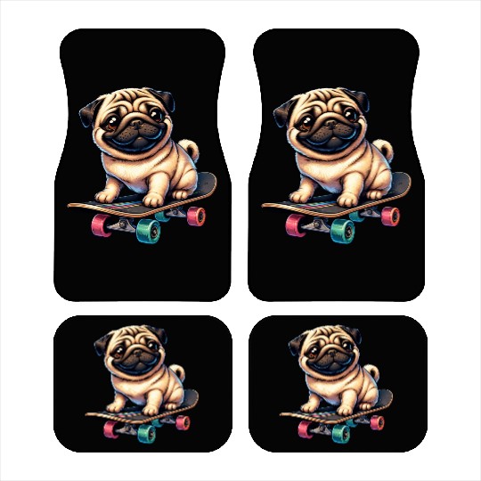 Skateboarding Pug, Dog Skateboarder Car Mats