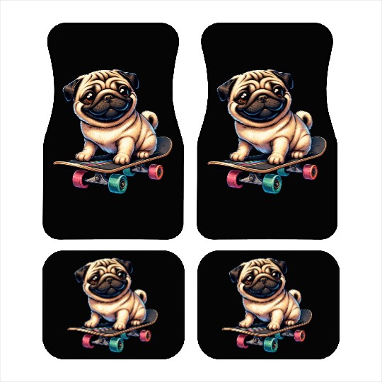 Skateboarding Pug, Dog Skateboarder Car Mats