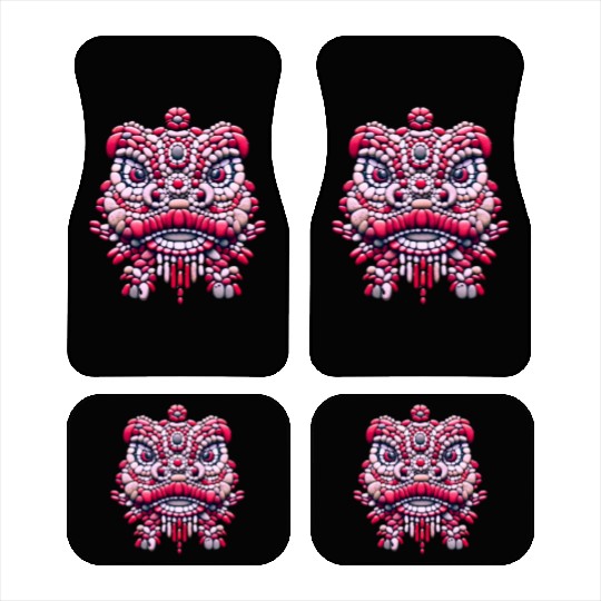 Chinese New Year - Pink Peony Lion Dance Mask Car Mats