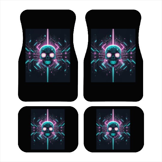 Retro neon cyberpunk pixelated skull Car Mats