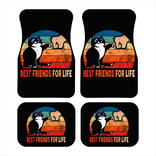 Best Friends for Life Fist Bump Cat Owner Retro Car Mats