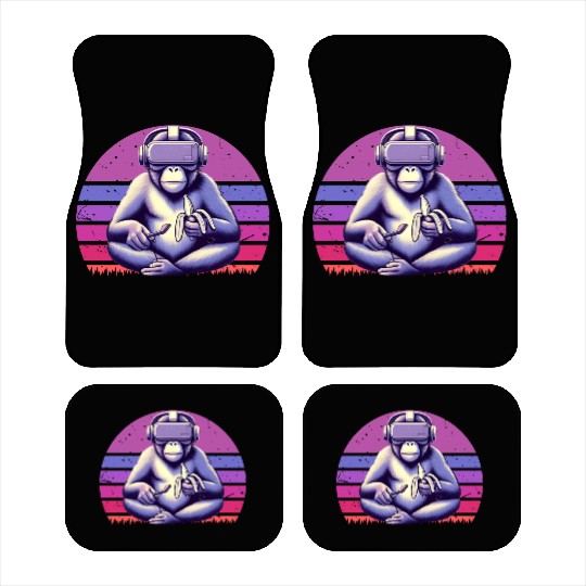 Virtual Zen: Retro Aesthetic Gamer Gorilla Car Mats