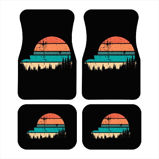 Retro Evergreen Sunset Stepped Circle Design Car Mats
